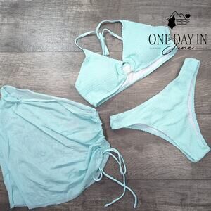 MakeMeChic Halter Smocked 3 Piece Bikini Swimsuit Size M